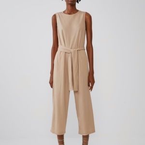 Zara Cream Cropped Wide Leg Jumpsuit Small